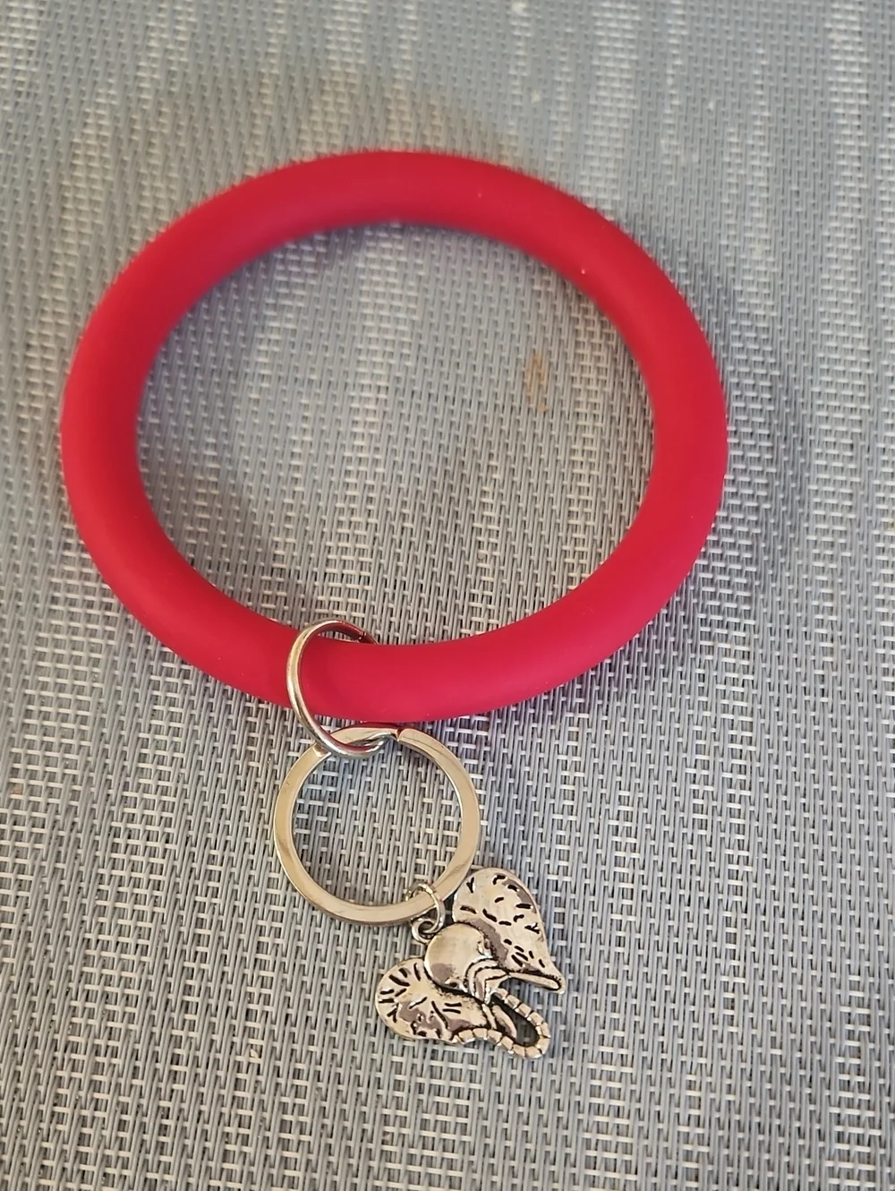 Pink Silicone Bangle Keyring with Elephant Charm